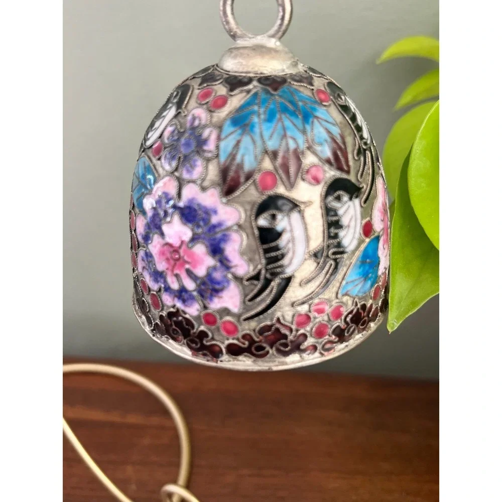 Cloisonne Enamel Bell Bird Floral Design Decorative Hanging Bell